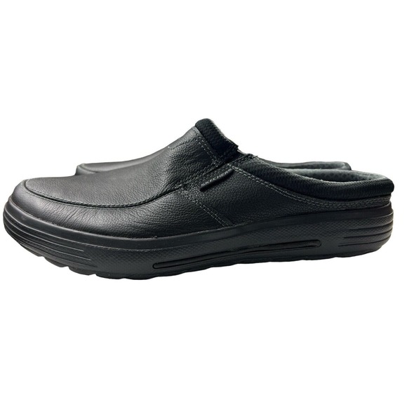Skechers Skech Air Porter‎ Black Leather Slip On Clog Men Sz 11 Wide Fit - Picture 1 of 7